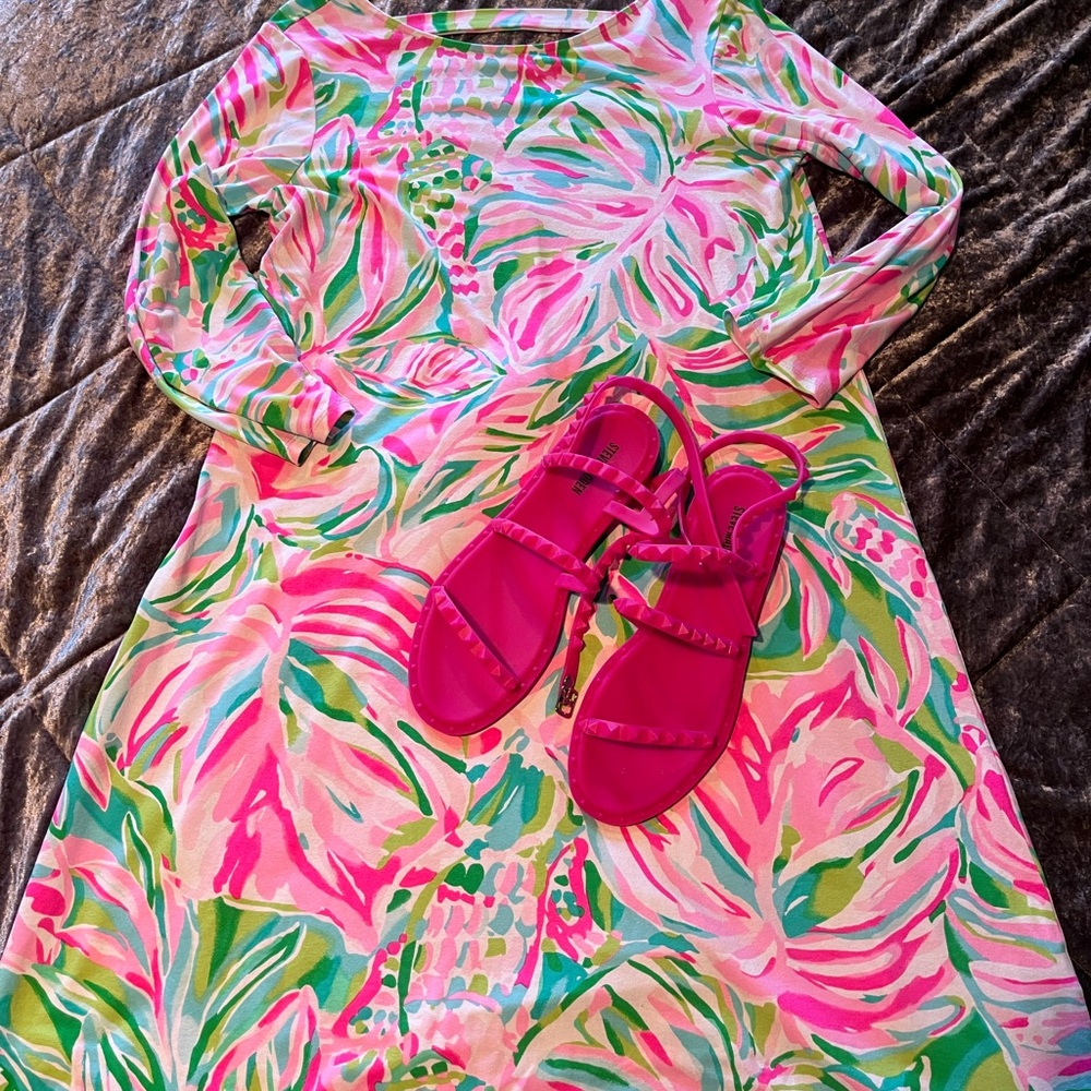 Lilly Pulitzer Pink and Green Leaf Print Dress
